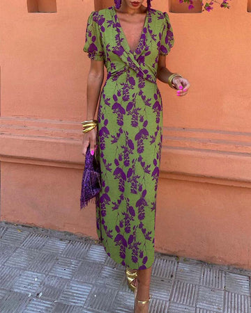 Della - Women's Pleated Floral Print Boho Dress