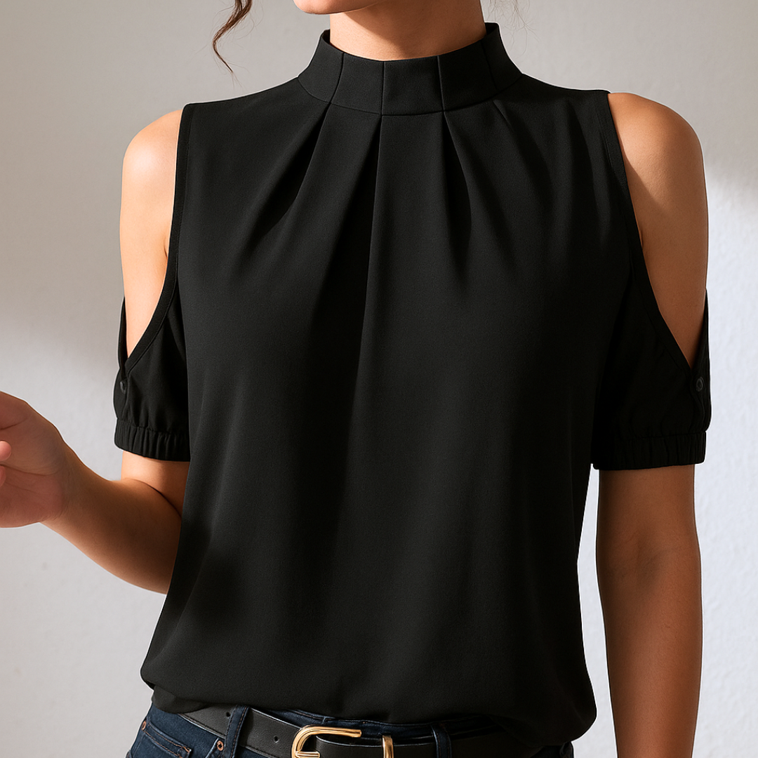 Emily | Black Pleated Blouse with Slit Sleeves