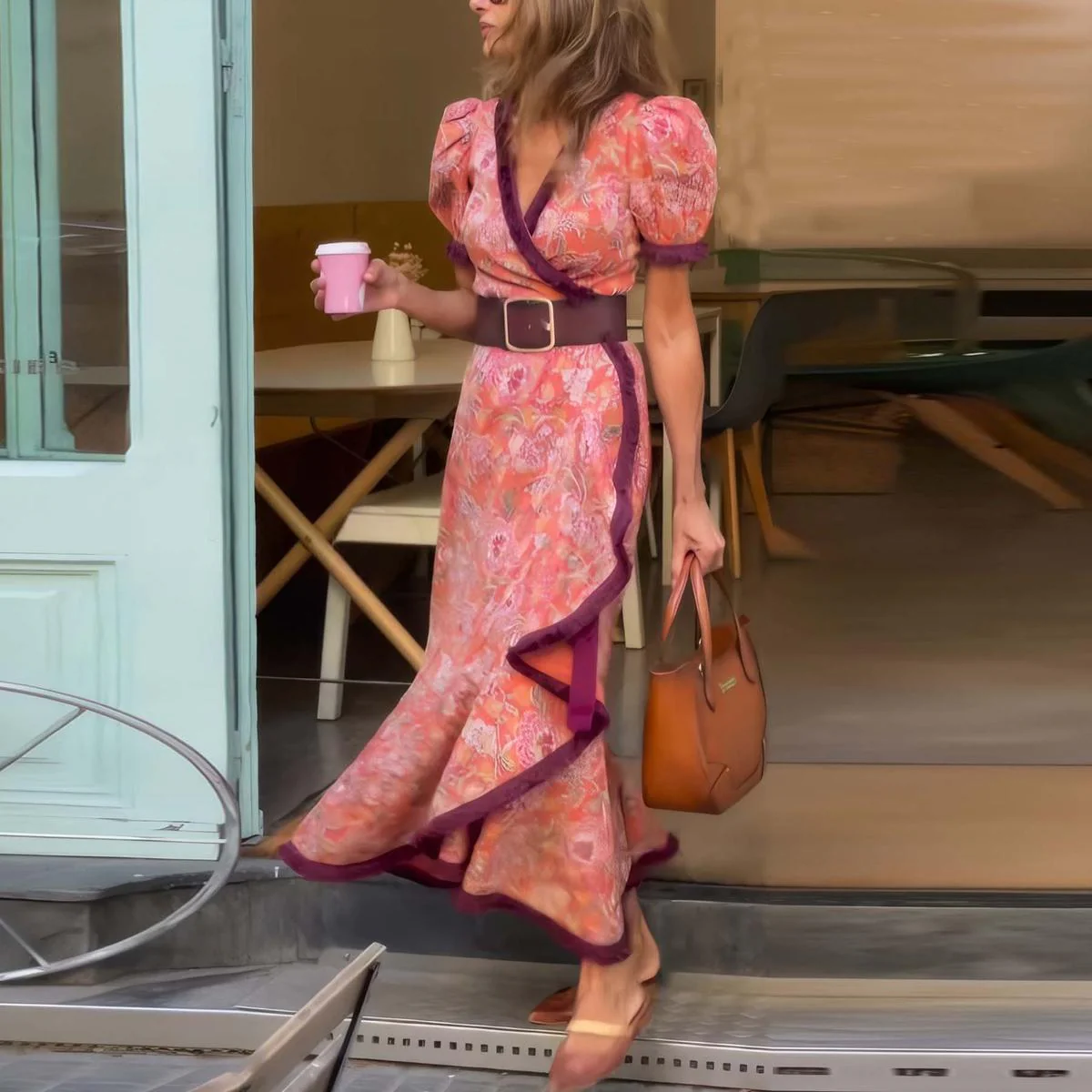 Charlotte | Elegant Pink Maxi Dress with Short Sleeves