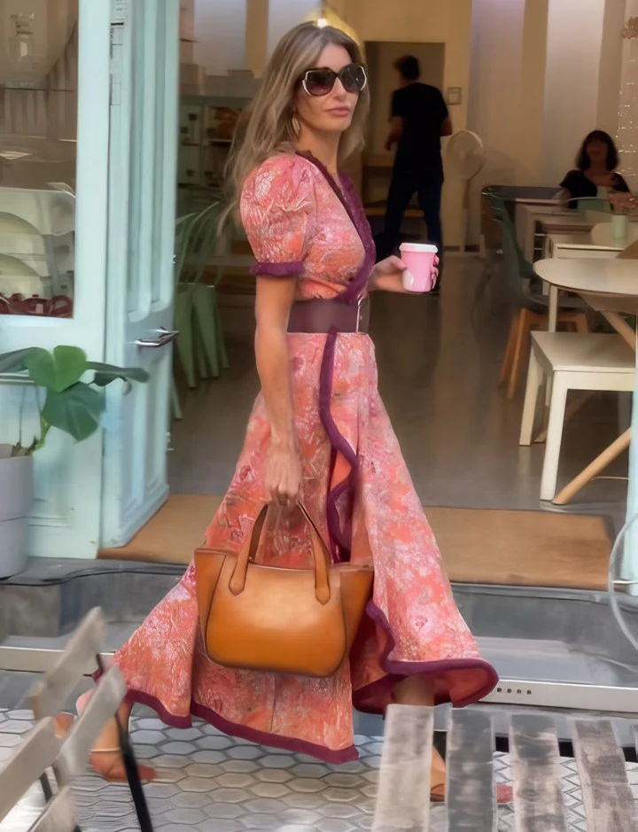 Charlotte | Elegant Pink Maxi Dress with Short Sleeves
