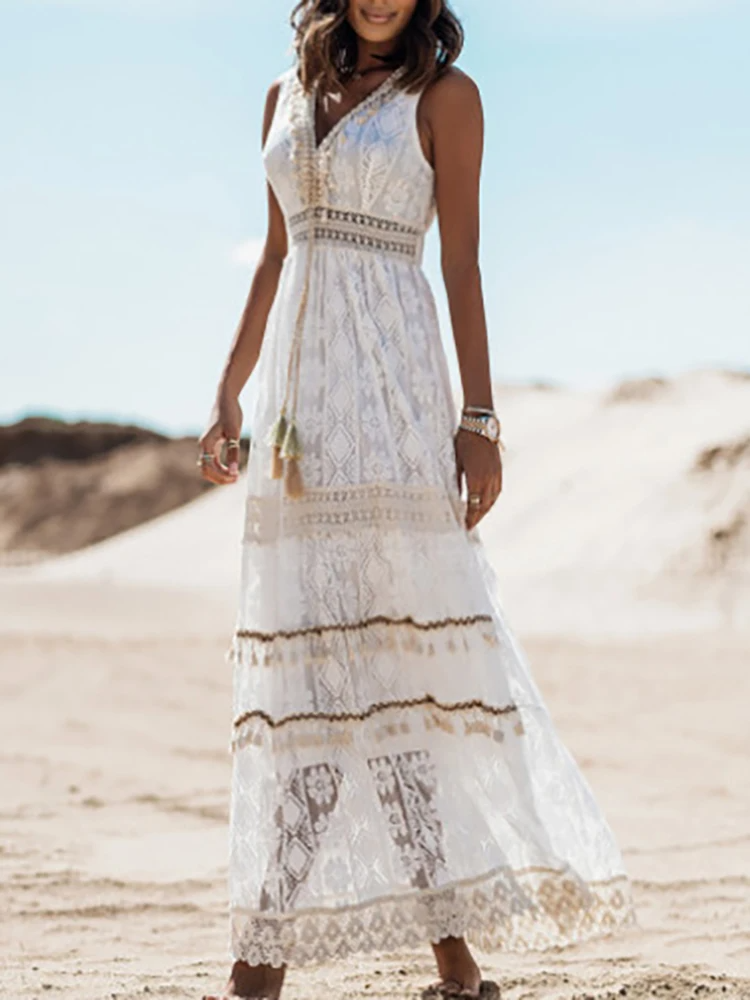 Emerson - Vintage Tassel Drawstring Boho Dress