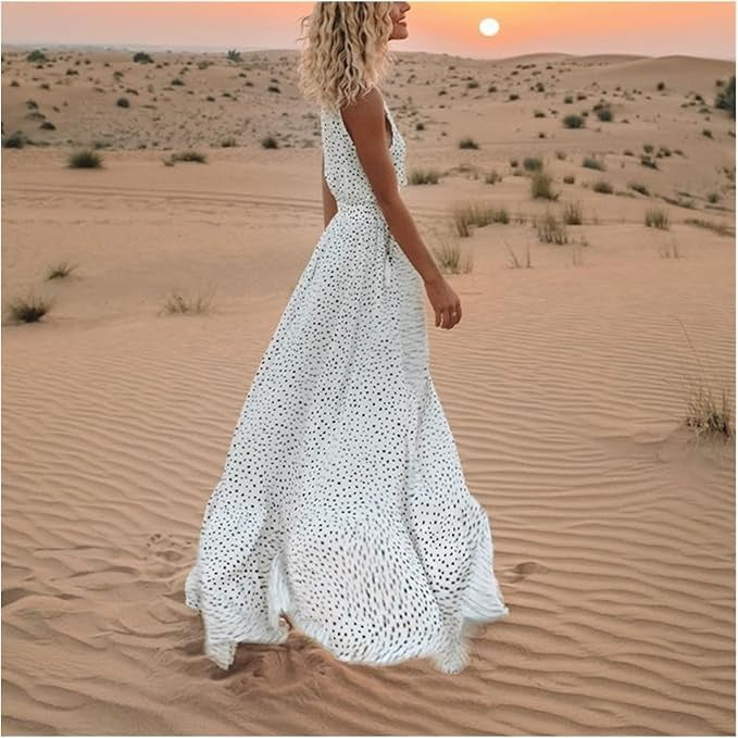 Noa - Bohemian Elegance V-Neck Polka Dot Maxi Dress